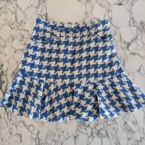 Women's Sandro Sixtine Houndstooth Flounce Mini Skirt Blue White Size 8 Medium
